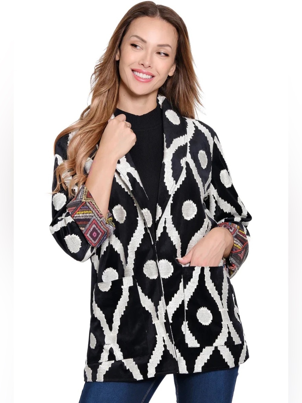John Mark Ikat Tapestry Open Front Oversized jacket blazer Art to wear